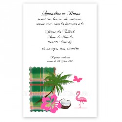 Invitation repas madras vert flamant rose
