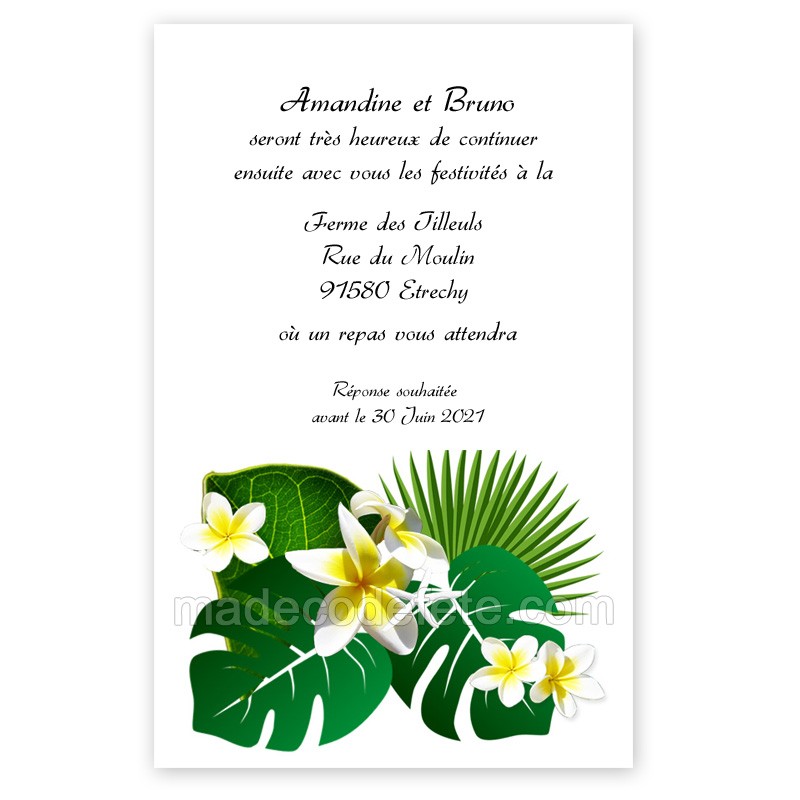 Carton D Invitation Repas Mariage Aloha Tahiti