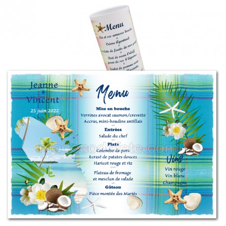 Menu rond deco madras turquoise carte Martinique