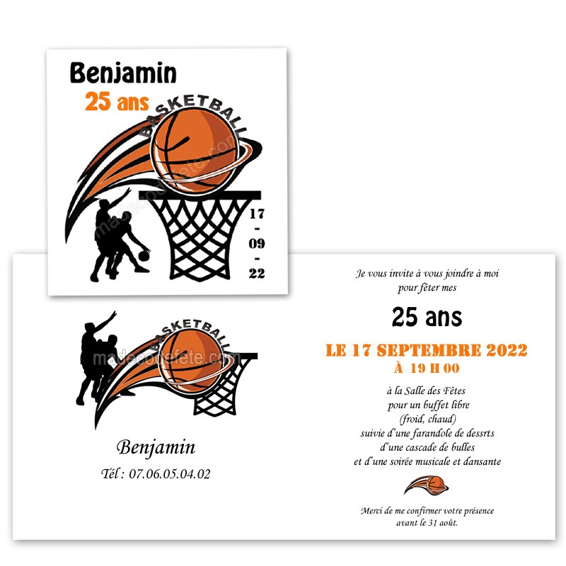 Invitation à personnaliser - Terrain de basket pour l'anniversaire de votre  enfant - Annikids