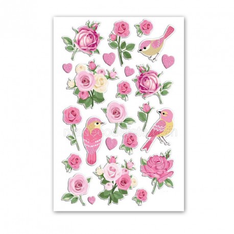 Stickers oiseaux et roses