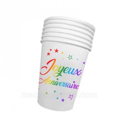 Gobelets anniversaire couleur x 6