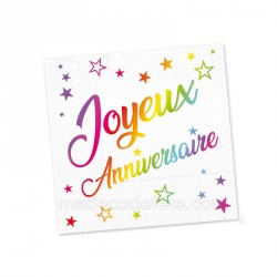 Serviettes anniversaire couleur x 24