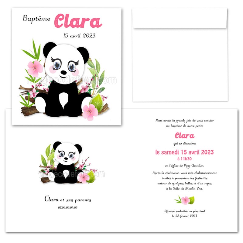 Invitation anniversaire originale en bois thème panda- Print Your Love