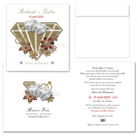 Faire-part noces de diamant personnalisé