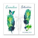 Faire-part triptyque plumes et papillons