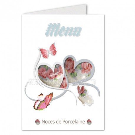 Menu noces de porcelaine