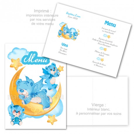 menu décoratif ourson bapteme