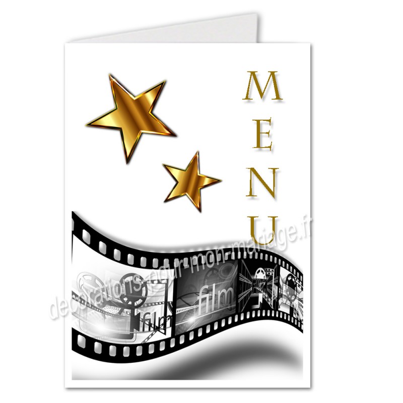 Menu décoratif cinéma pellicule star pour tables de mariage