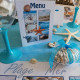 Menu pout table déco plage, mer et coquillages