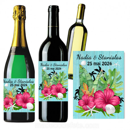 Etiquettes bouteilles hibiscus bananier X 2