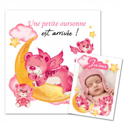 Faire-part naissance oursonne rose