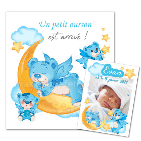 Faire-part naissance ourson bleu