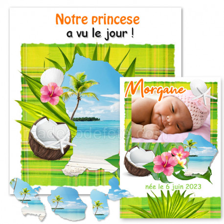 faire-part naissance madras vert