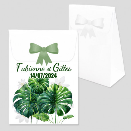 Pochon dragées feuilles monstera