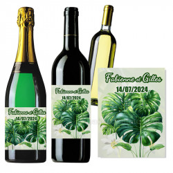 Etiquettes bouteille feuilles monstera X 2