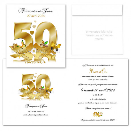 Faire-part noces d'or 50 ans personnalisé