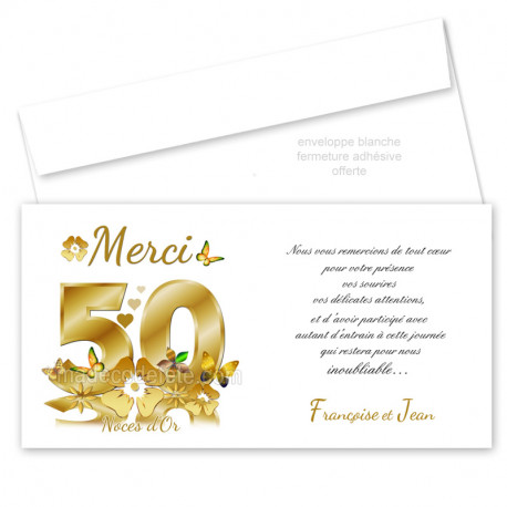 Remerciement 50 ans noces d'or