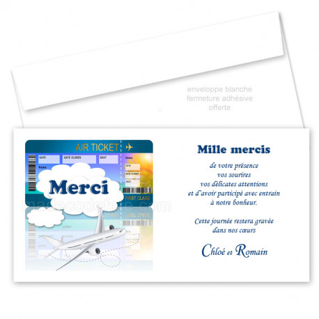 Remerciement voyage billet d'avion