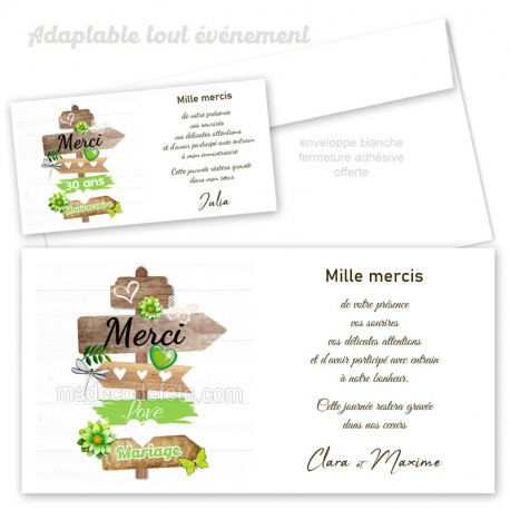 carton remerciement pancartes vert