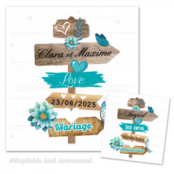 Faire-part pancartes bleu