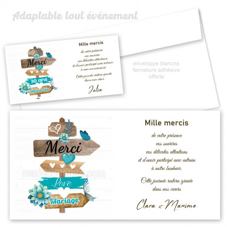 carton remerciement pancartes bleu