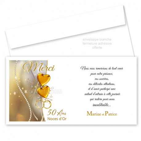 Remerciement noces d'or gris/or