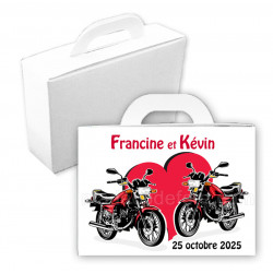Valise dragées mariage motos noir et rouge