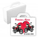 Valise dragées mariage motos noir et rouge