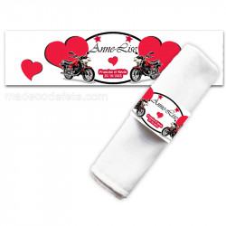 Porte-serviette mariage motos noir et rouge