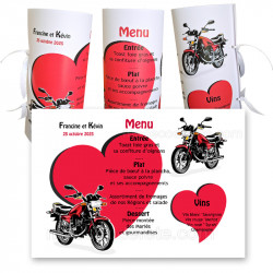 Menu rond mariage motos noir et rouge