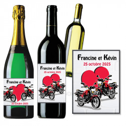 Etiquettes bouteille mariage motos noir rouge X 2