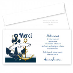 Carton de remerciement ancres bleu/or