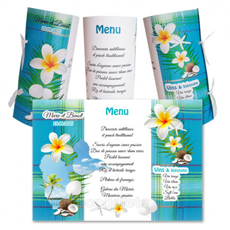 Menu rond deco madras bleu carte guadeloupe