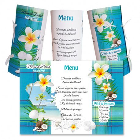 Menu rond deco madras bleu carte Martinique