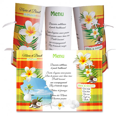 Menu rond  madras jaune carte Réunion