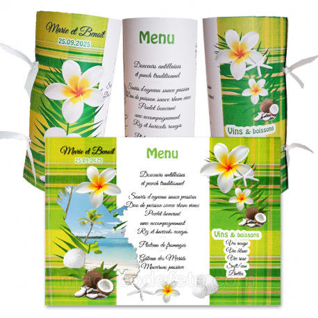 Menu rond  madras vert carte martinique
