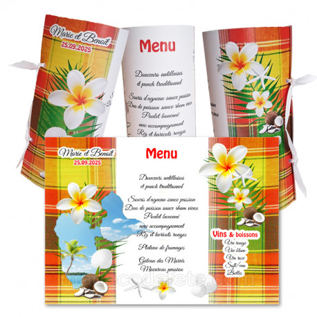 Menu rond  madras rouge carte guadeloupe