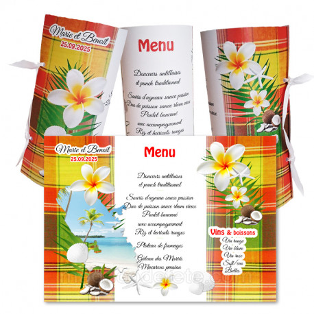 Menu rond  madras rouge carte Martinique