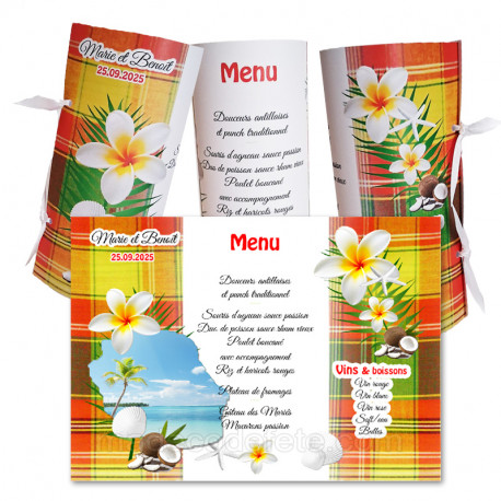 Menu rond  madras rouge carte Réunion