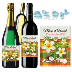 Etiquettes bouteille madras rouge X 2