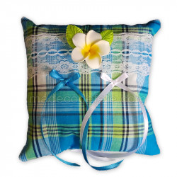 Coussin alliances madras bleu