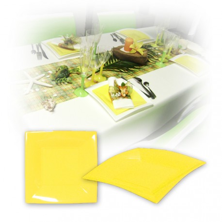 Assiette design jetable petite jaune 18 cm
