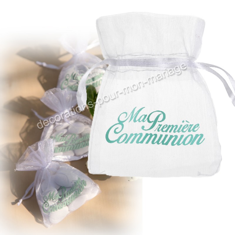 Download sachet dragées en organdi imprimé communion en jade