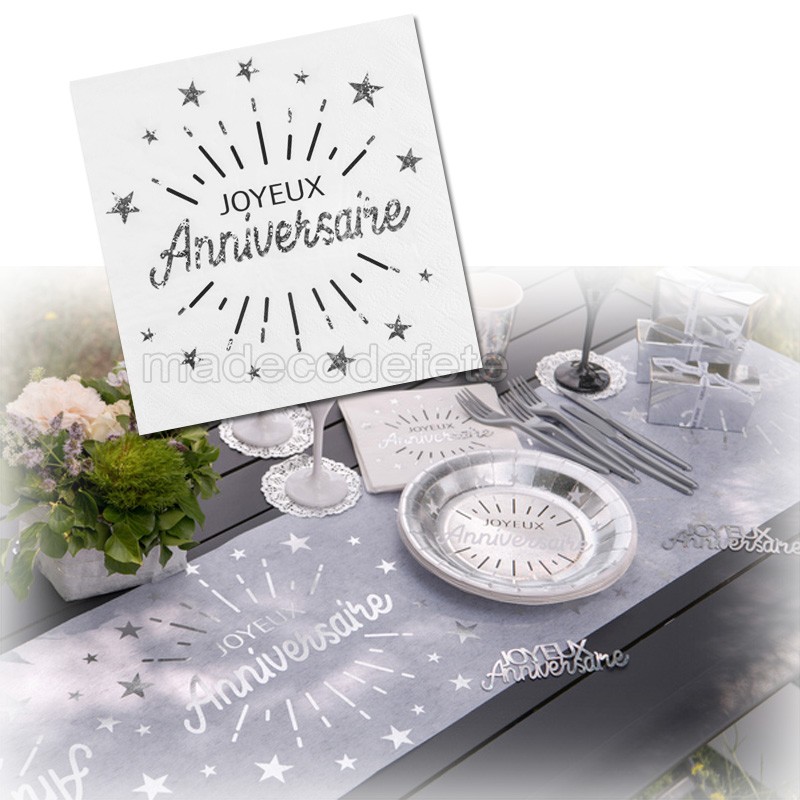 Serviettes Papier Etincelant Anniversaire Blanc Et Argent Serviettes Papier Etincelant Anniversaire Blanc Et Argent
