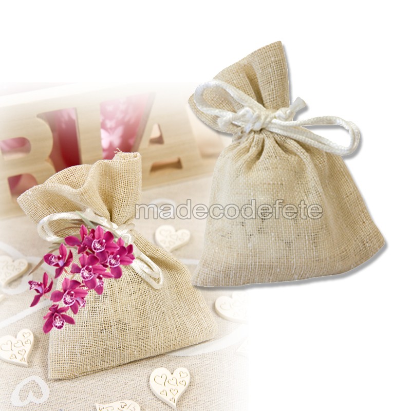 Download sachet dragées toile pastel naturel par lot de 4