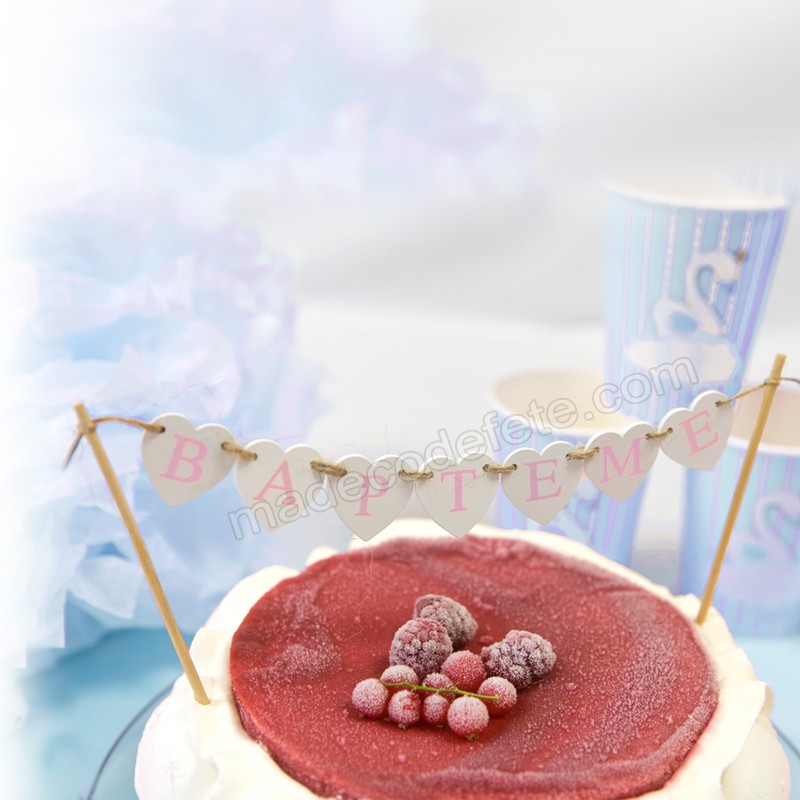 Banderole Top Cake Bapteme Rose