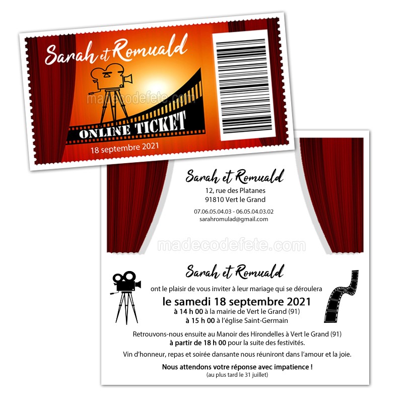 fairepart ticket cinéma
