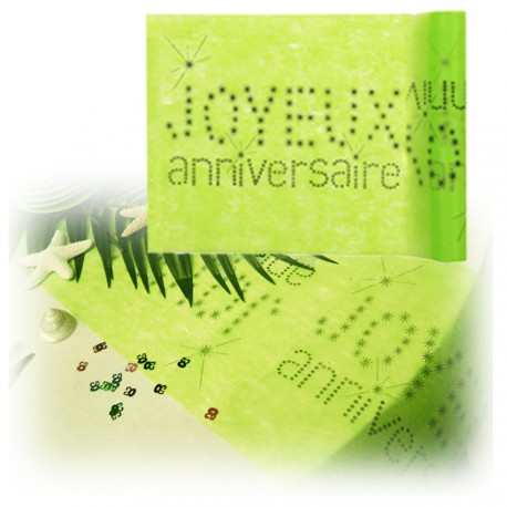 Chemin De Table Joyeux Anniversaire Intisse En Vert Anis