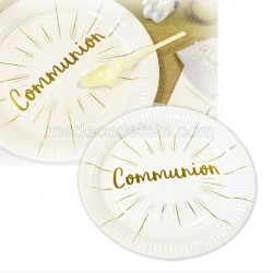 6 assiettes communion 23 cm or